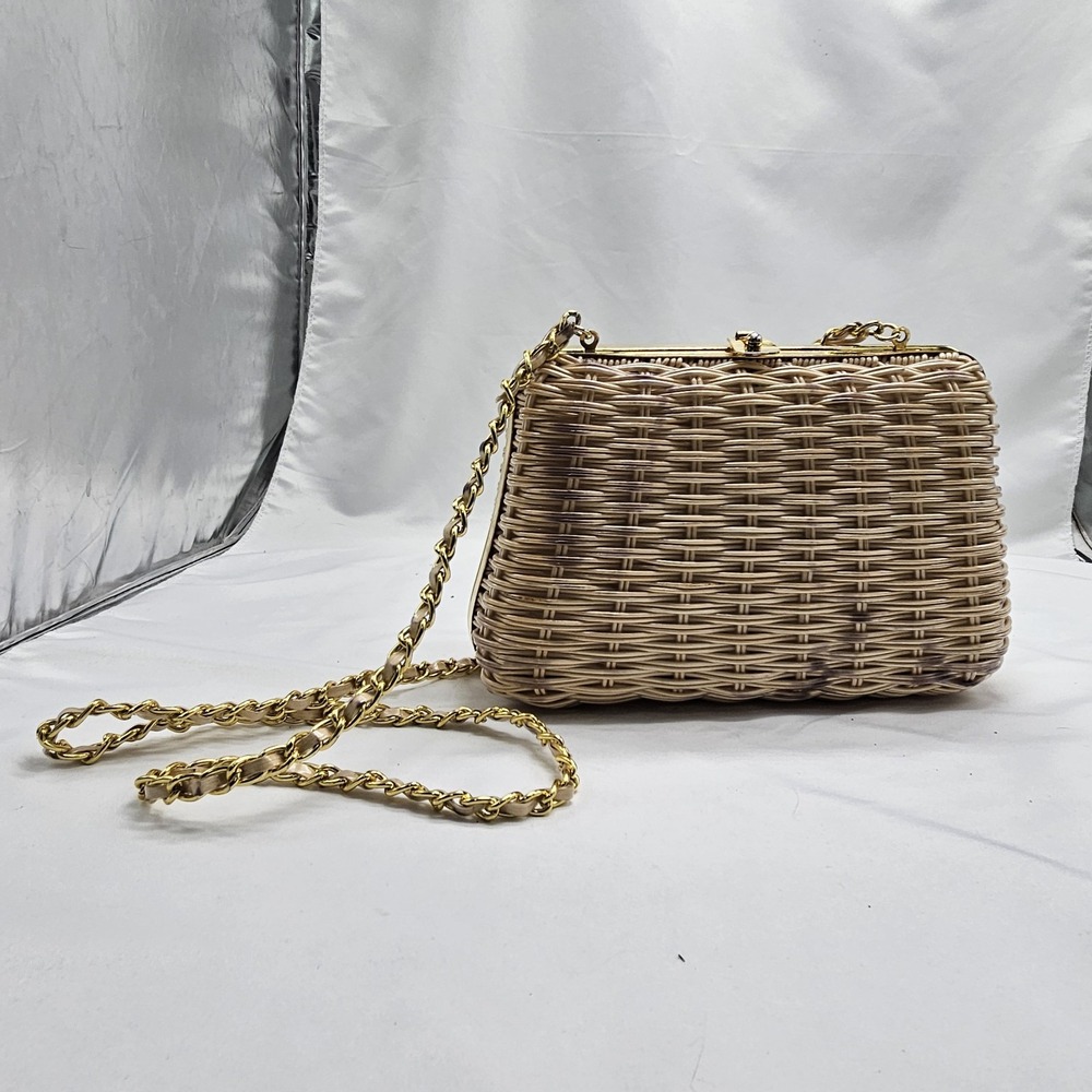 Waves by Tandem Vintage Straw  Purse‎ Handbag *color Smudges